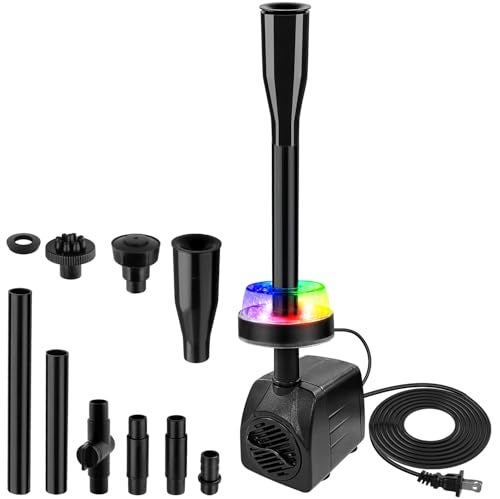 CREPOW 15W 800L/H Submersible Pond Fountain Pump with LED Lights, Ultra Quiet Water Pump, Pond Fountain Pumps for Small Pond, Koi, Garden, Aquariums, Fish Tanks, Indoor Outdoor Fountain 3 Type Nozzles - Image 1