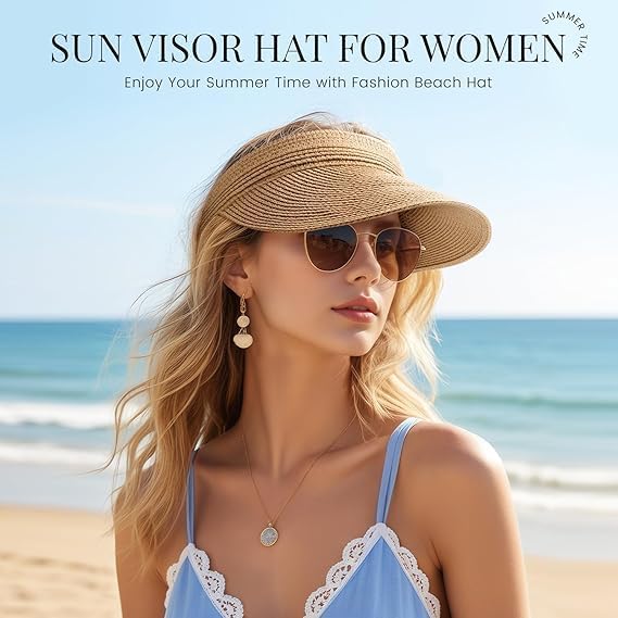ZURATO Straw Hat Sun Cap for Women,Wide Brim Beach Hat for Women UV Protection Cap,Summer Packable Topper -UPF 50+, Korean Style Ponytail Topless Sun Visor (in, Alpha, Free Size, Khaki) - Image 2