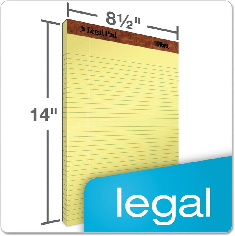 TOPS The Legal Pad Writing Pads, 8-1/2" x 14", Canary Paper, Legal Rule, 50 Sheets, 12 Pack (7572) - Image 2