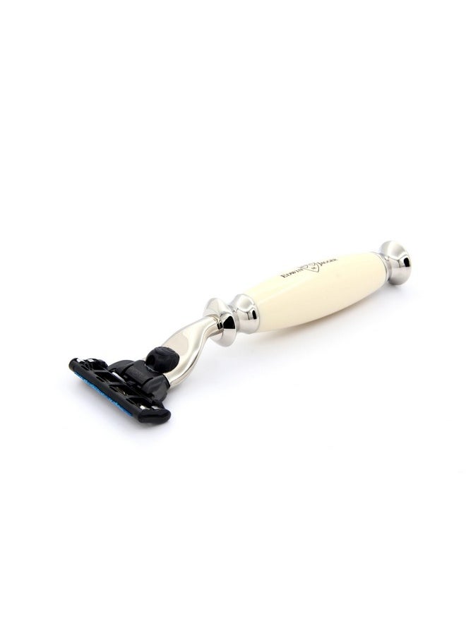Edwin Jagger - Edwin Jagger S81M587AMZ Imitation Ivory & Nickel Classic Shaving Set with Pure Badger Shaving Brush and Mach 3 Razor for Shaving Cream or Soap for Men - Image 1