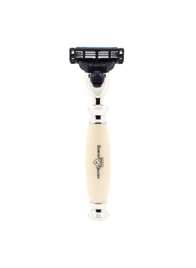 Edwin Jagger - Edwin Jagger S81M587AMZ Imitation Ivory & Nickel Classic Shaving Set with Pure Badger Shaving Brush and Mach 3 Razor for Shaving Cream or Soap for Men - Image 1