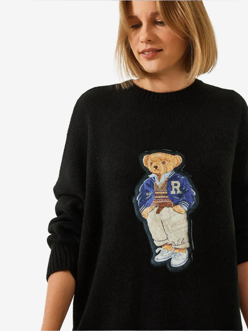 Bianco Lucci LUCCI Embroidered Oversized Crew Neck Sweater