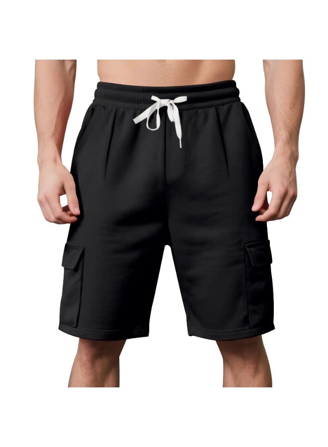 YUKE Men's lightweight, quick-drying five-piece shorts, loose fit, casual sportswear, black. - Image 1