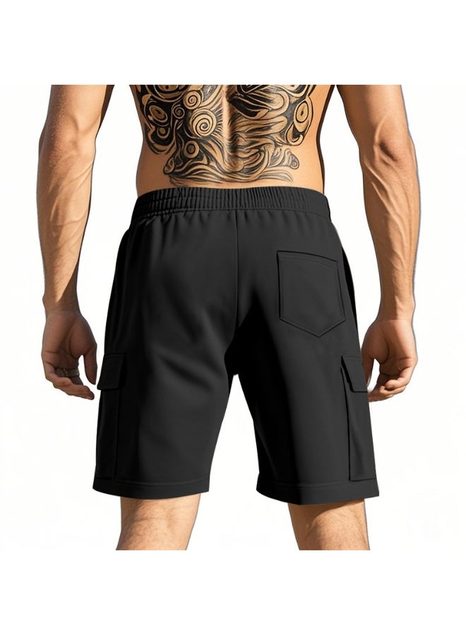 YUKE Men's lightweight, quick-drying five-piece shorts, loose fit, casual sportswear, black. - Image 2