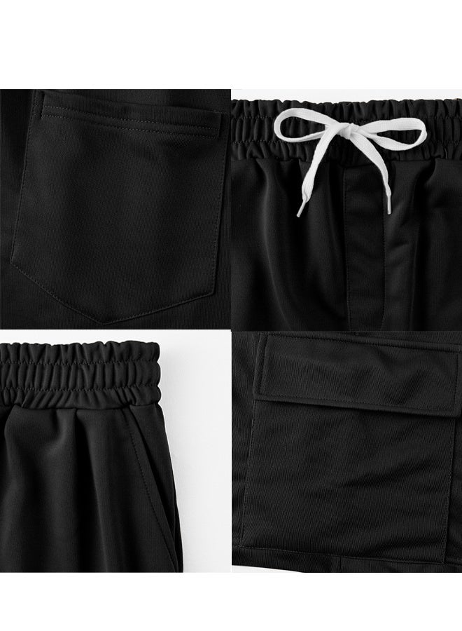 YUKE Men's lightweight, quick-drying five-piece shorts, loose fit, casual sportswear, black. - Image 3