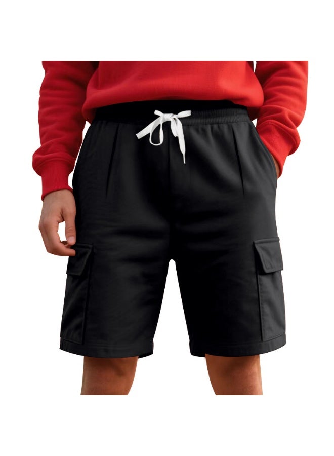 YUKE Men's lightweight, quick-drying five-piece shorts, loose fit, casual sportswear, black. - Image 4