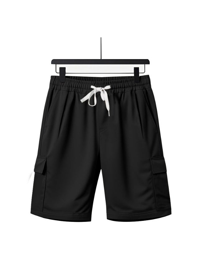 YUKE Men's lightweight, quick-drying five-piece shorts, loose fit, casual sportswear, black. - Image 5