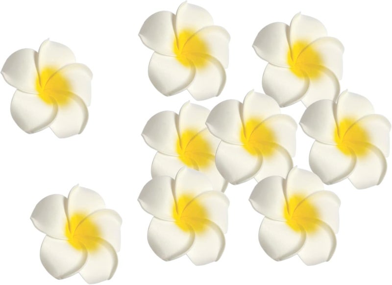 Healthcom 100 Pcs 24 Inch White Artificial Plumeria Rubra Hawaiian Flower Petals Hair Hat Wreath Floral Premium Hawaiian Foam Frangipani Flowers for DIY Home Beach Wedding Party Decoration - Image 1