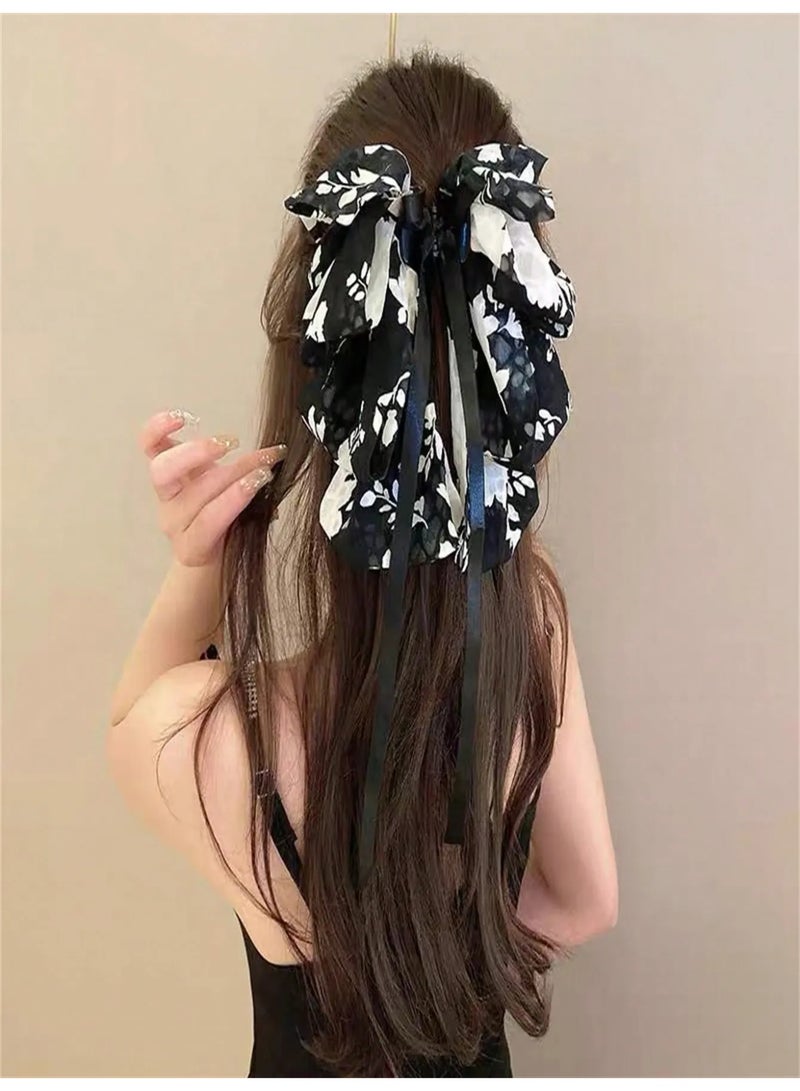 Large Bow Hair Clip with Elegant Black and White Floral Pattern — Adds a Feminine and Sophisticated Touch to Your Hairstyle - Image 4