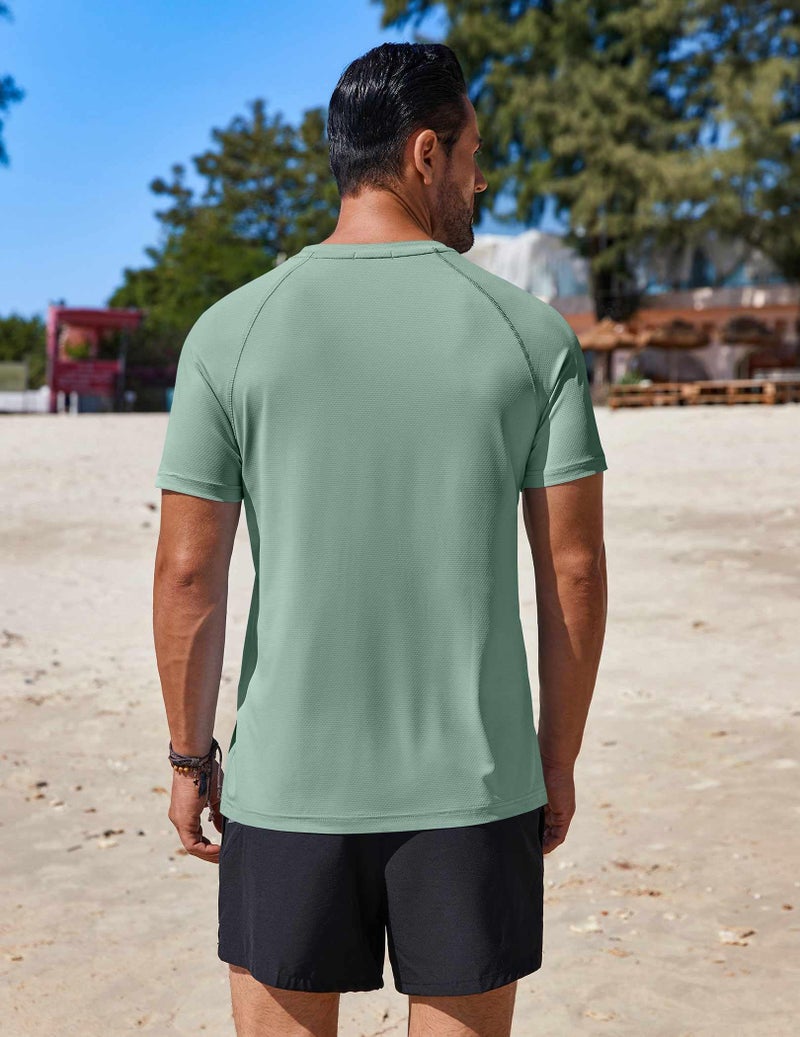 COOFANDY Mens Swim Shirts Uv Protection Quick Dry T Shirts Cooling Shirts for Hot Weather Teal - Image 4