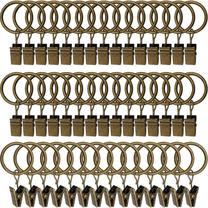 44 PACK CURTAIN RINGS WITH CLIPS CURTAIN CLIP RINGS HOOKS BOW HANGER CLIPS FOR HANGING DRAPERY DRAPES BOWS RING 1 INCH INTERIOR DIAMETER FITS UP TO 58 ROD BRONZE