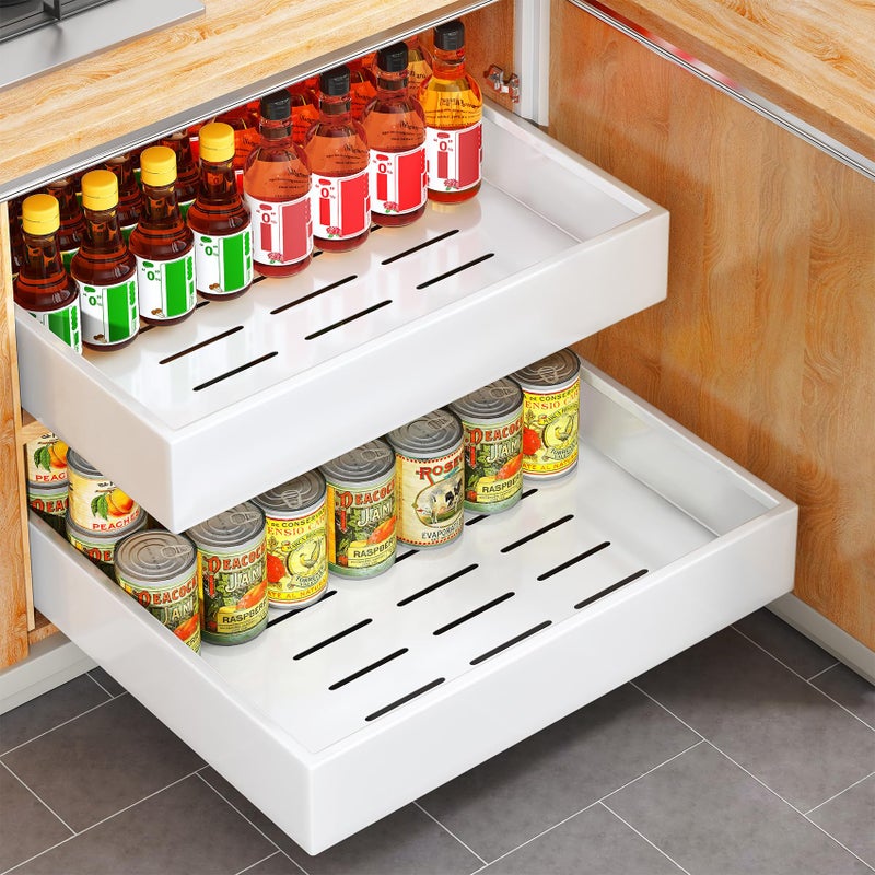 Kitstorack 2Pack Pull out Cabinet Organizer, 21"Deep, 20"Wide Full-extension Heavy Duty Slide out Drawers Fixed with Adhesive Nano, Roll Out Shelves Sliding Cabinet for Kitchen,Bathroom,Pantry,Under Sink(White) - Image 1
