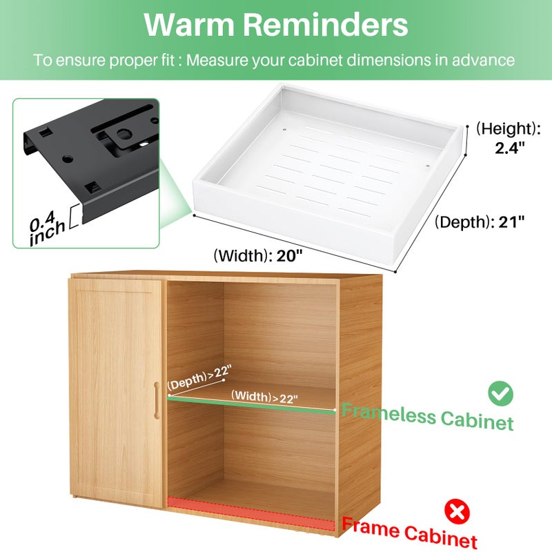 Kitstorack 2Pack Pull out Cabinet Organizer, 21"Deep, 20"Wide Full-extension Heavy Duty Slide out Drawers Fixed with Adhesive Nano, Roll Out Shelves Sliding Cabinet for Kitchen,Bathroom,Pantry,Under Sink(White) - Image 2