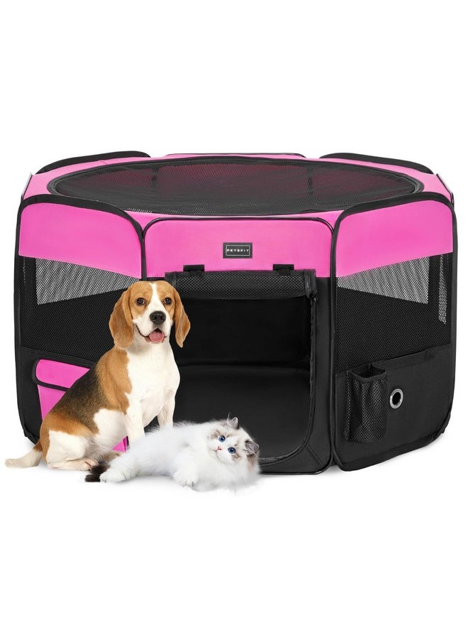 Petsfit PETSFIT Portable Dog Playpen, 36" Dia Pop Up Dog Playpen with Zipper Removable Mesh Top Cover and Leakproof Playpen Bottom Mat-Pet Playpen Indoor/Outdoor for Cats,Dogs&Small Animals  - Image 1