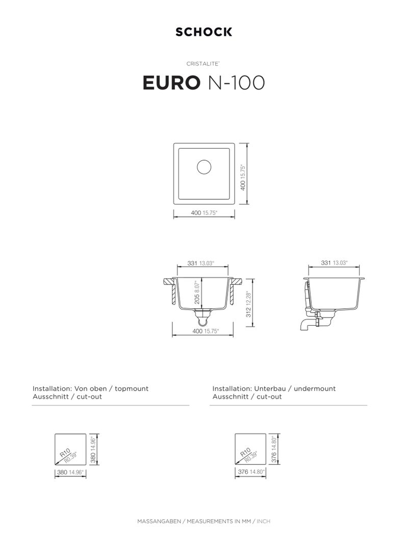 SCHOCK German Kitchen Sink: Euro N-100 - Image 2