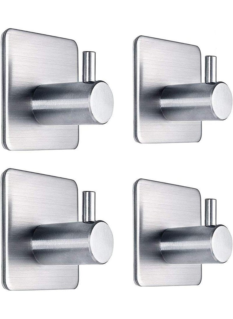 متجر الفرح 4 عبوات من خطافات المناشف اللاصقة المصنوعة من الفولاذ المقاوم للصدأ، خطافات حائط شديدة التحمل مقاومة للماء من الفولاذ المقاوم للصدأ لتعليق المعاطف والقبعات وأردية المناشف، رف خطاف للتركيب على الحائط والحمام وغرفة النوم - Image 1