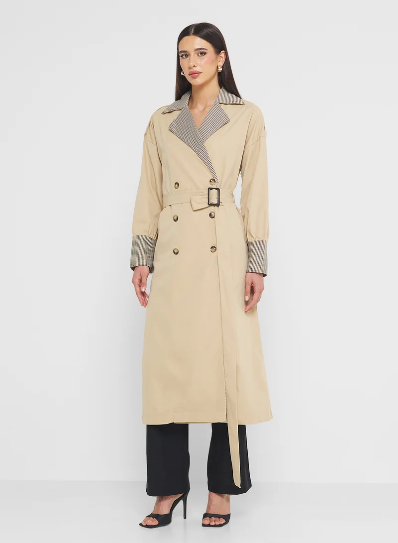 ELLA Tie Up Trench With Printed Lapel