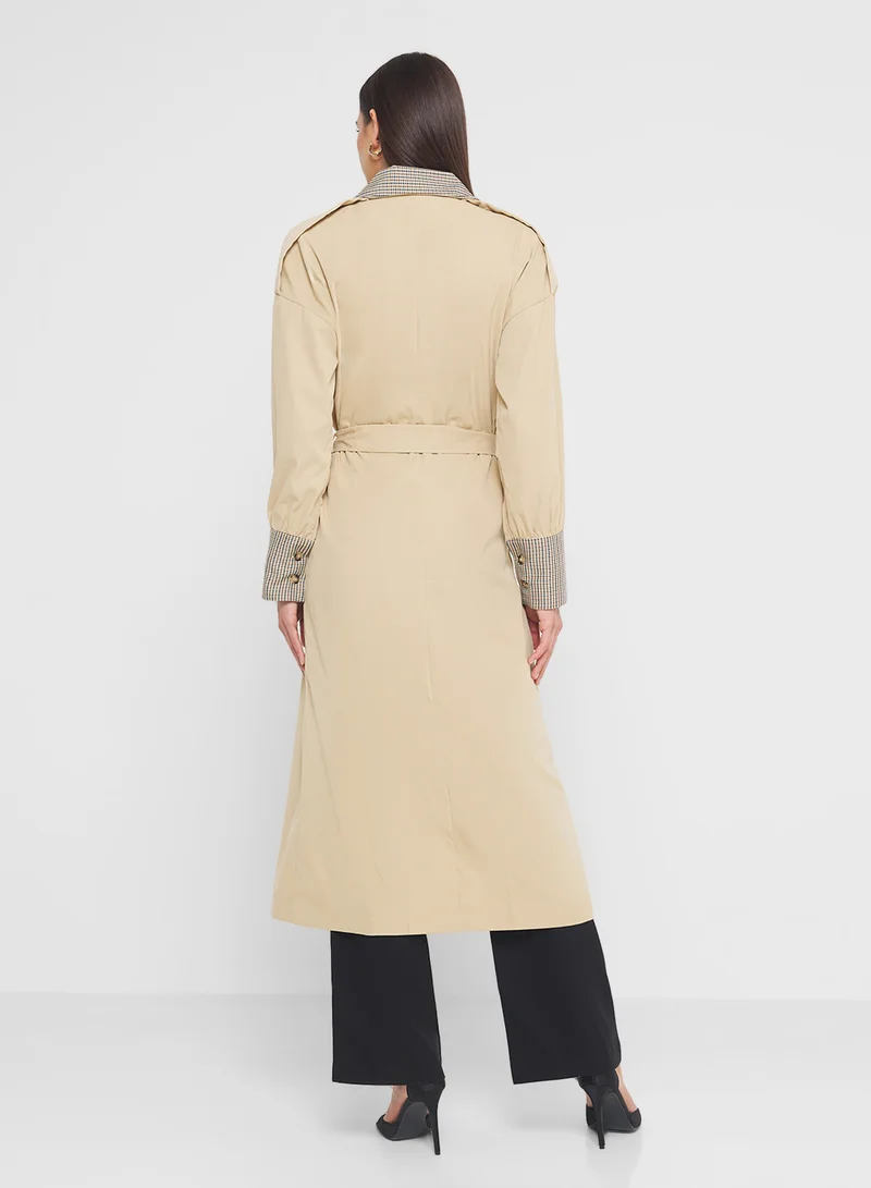 ELLA Tie Up Trench With Printed Lapel