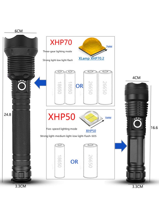 Loquat P70 High-power Led Flashlight Outdoor Waterproof Usb Rechargeable Zoomable Extendable Large Beam Torch For Camping Hiking-Color:P90 + COB Flashlight + Type-C Data Cable +2*18650 Battery - Image 3