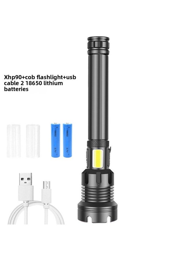 Loquat P70 High-power Led Flashlight Outdoor Waterproof Usb Rechargeable Zoomable Extendable Large Beam Torch For Camping Hiking-Color:P90 + COB Flashlight + Type-C Data Cable +2*18650 Battery - Image 1