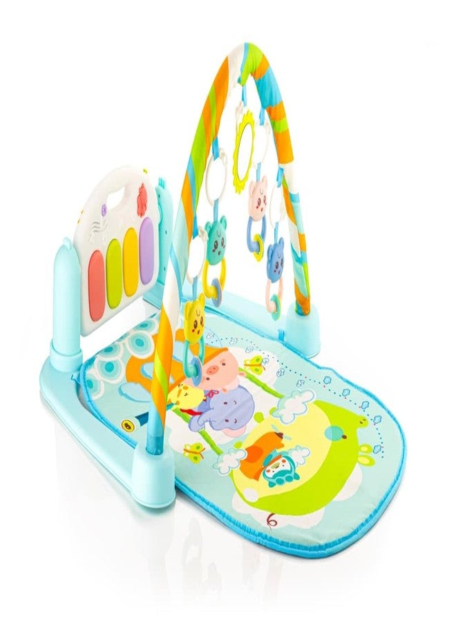 Yetli 5 in 1 Musical Keyboard Mat Piano Gym Mat & Fitness Rack, Musical and Hanging Toys, Early Learning Infant Play Mat for Newborns and Toddlers (Sky Blue) - Image 1