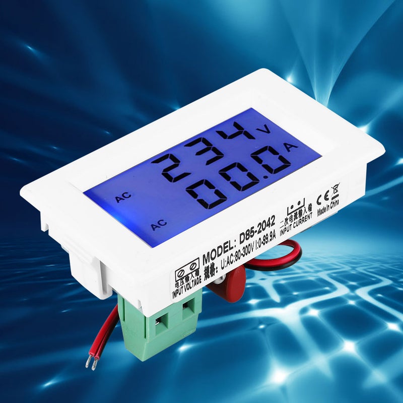 متر الجهد التيار المتردد: 80~300 فولت 0.1~100 أمبير شاشة LCD زرقاء – لا يوجد حاجة إلى طاقة إضافية مراقبة في الوقت الفعلي لمضخمات الصوت، صناديق التوزيع، ومعدات المنزل - Image 5