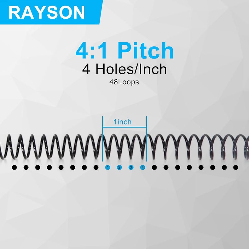 RAYSON Plastic Spiral Binding Coil, Mixed Sizes (5/16", 3/8", 1/2", 5/8", 3/4") 4:1 Pitch Black Coil Binding Spines for Business and Educational Purposes, Pack of 125 - Image 4