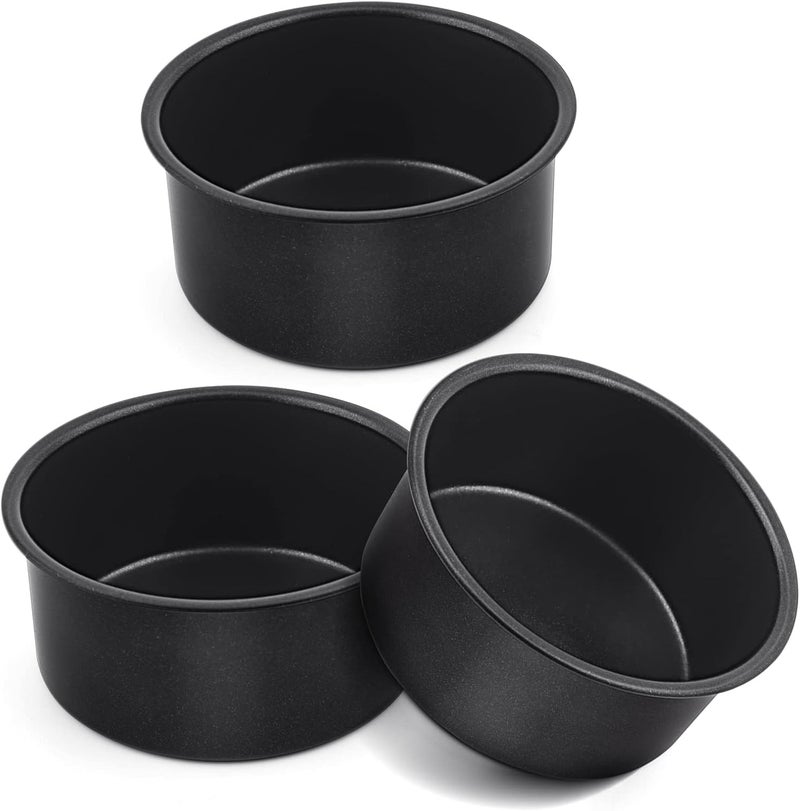 E-far 4 Inch Cake Pan Set of 3, Nonstick Stainless Steel Mini Round Cake Pans Tin, Small Size for Baking Smash Cakes/Cheesecake, Stainless Steel Core & Non-toxic Coating, Straight Side & 2 Inch Deep - Image 1