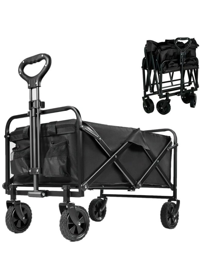 HXDream Outdoor Wagon Collapsible with Removable Fabric Festival Garden Camping Picnic Cart Supports Max 150kg Portable Transport Trailer Black  - Image 1
