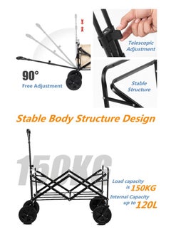 HXDream Outdoor Wagon Collapsible with Removable Fabric Festival Garden Camping Picnic Cart Supports Max 150kg Portable Transport Trailer Black  - Image 5