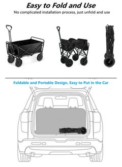 HXDream Outdoor Wagon Collapsible with Removable Fabric Festival Garden Camping Picnic Cart Supports Max 150kg Portable Transport Trailer Black  - Image 3