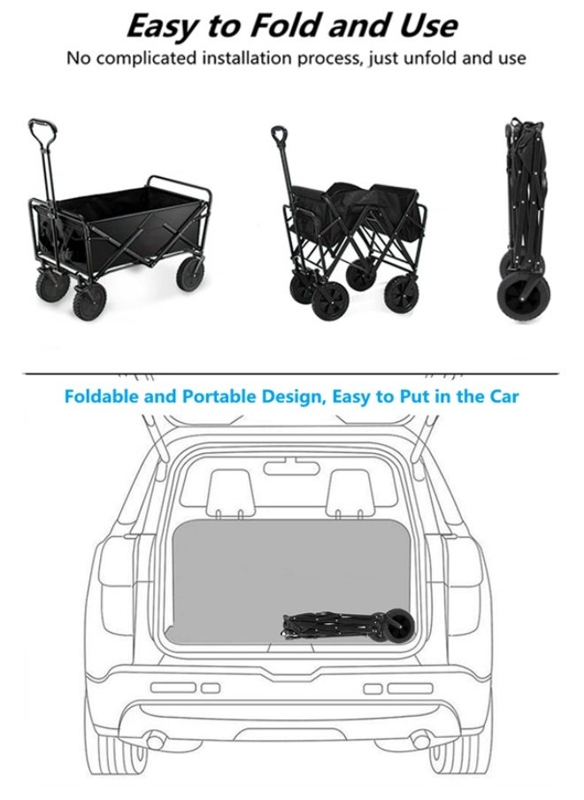 HXDream Outdoor Wagon Collapsible with Removable Fabric Festival Garden Camping Picnic Cart Supports Max 150kg Portable Transport Trailer Black  - Image 3