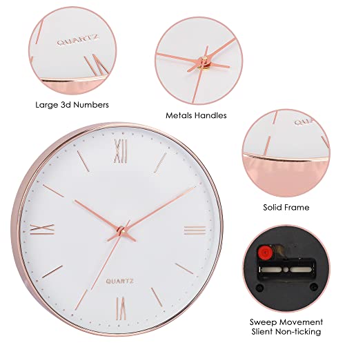 De'rons De’rons 12 Inches Non Ticking Silent Quartz Round Designer Plastic Wall Clock for Home Kitchen Bedroom Hall Living Room Office (DC-104RRF-White) - Image 2