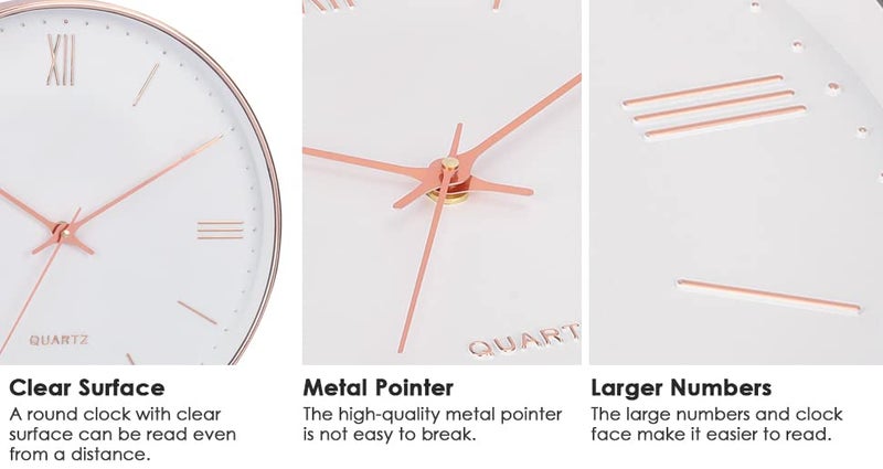 De'rons De’rons 12 Inches Non Ticking Silent Quartz Round Designer Plastic Wall Clock for Home Kitchen Bedroom Hall Living Room Office (DC-104RRF-White) - Image 4