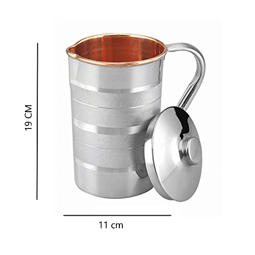 UAPAN 2 L Water Copper Steel Jug Pitcher with Stainless Steel Outer and Pure Copper Inside Storage & Serving Water in Home Drinkware, Ayurveda Beneficial for Health(Large Jug, 1) - Image 4