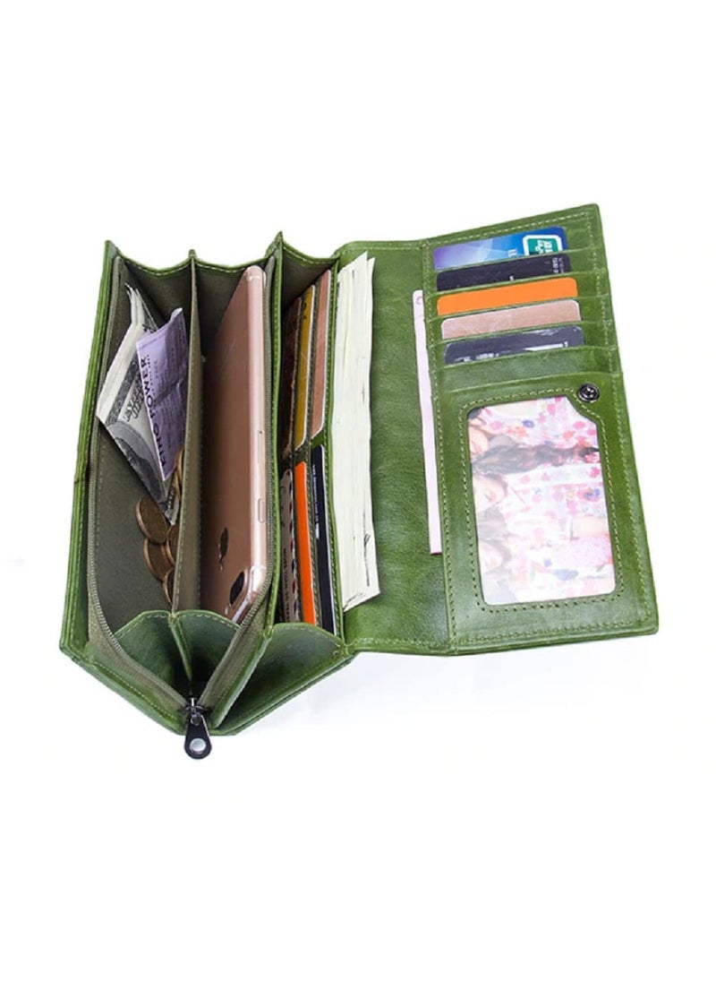CONTACTS Bifold Leather Wallet for Women with RFID Protection Slim Zipper Purse Card Holder Organizer Seaweed Green  - Image 5