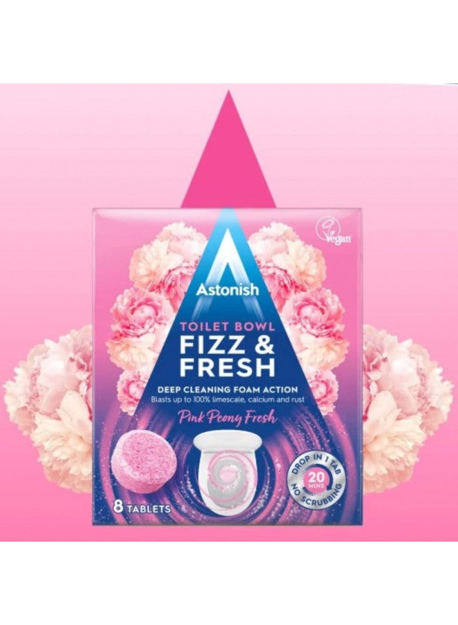 Astonish Foaming Pink Peony Toilet Bowl Cleaner - Deep Cleaning Limescale, Calcium & Rust - No Bottle, Removes Hard Stains - Box of 8 Tablets - Image 2