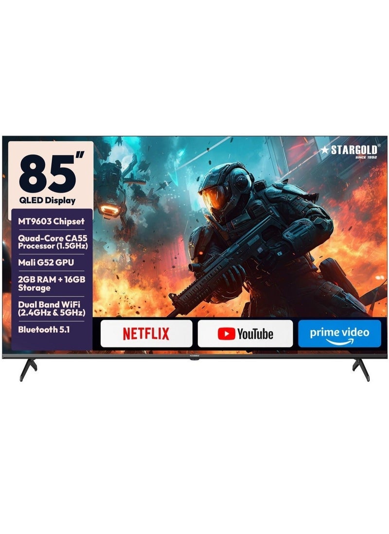 STARGOLD 85 Inch Google TV 4K UHD QLED Smart TV 85 Inch Television with Dolby Vision and Atmos Metal Frameless 85 Google TV 85 Inch Smart TV for Gaming 4K UHD HDR10 TV Google Play and Netflix 85 Inch TV High-End 85 TV with 2GB RAM 16GB Storage Slim 85 Inch Samsung Alternative Ultra Smooth 85 Inch LED TV - Image 1