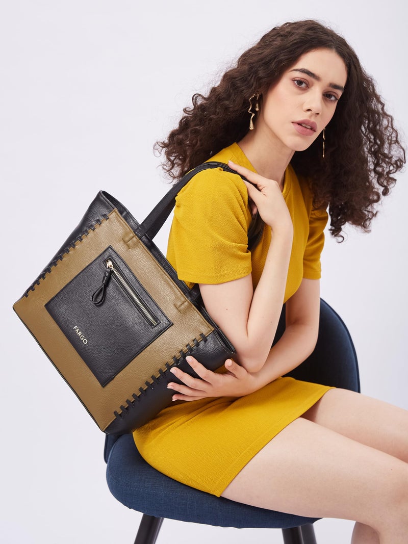 Fargo Clara Tan Tote Bag for Women | Large Vegan Leather Handbag with RFID Pockets, Smooth Zip Closure, Premium Look | Stylish College, Office, Travel Tote | Made in India - Image 3