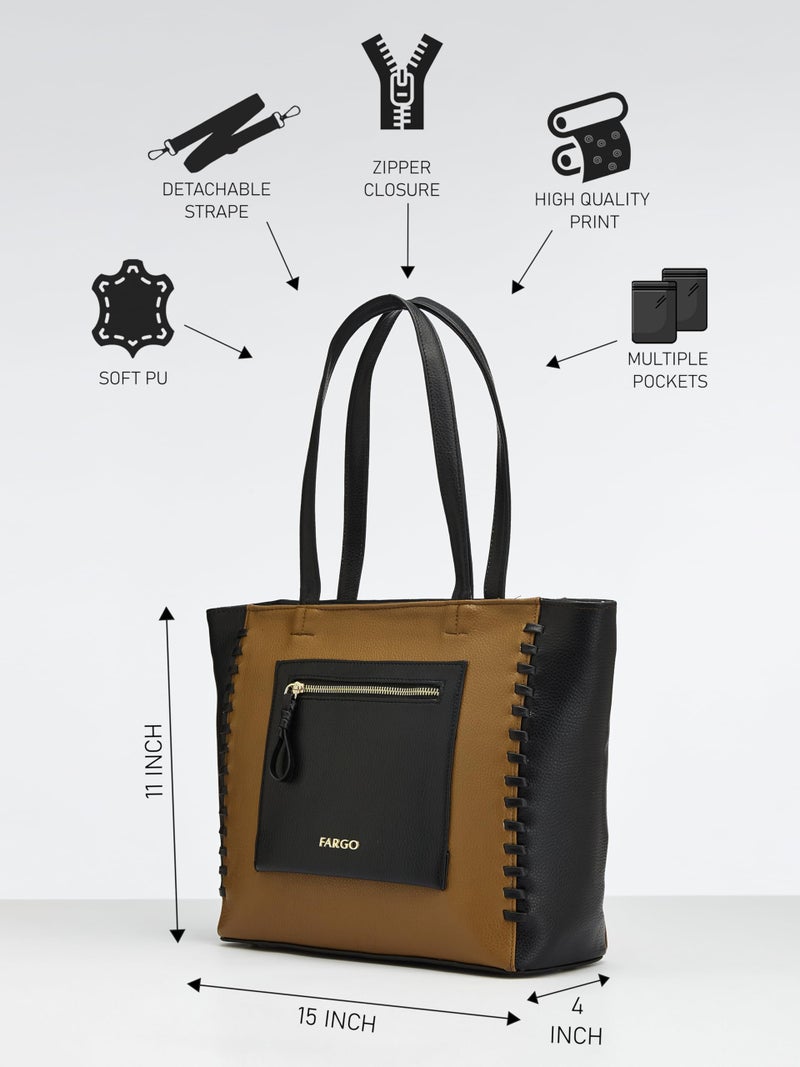Fargo Clara Tan Tote Bag for Women | Large Vegan Leather Handbag with RFID Pockets, Smooth Zip Closure, Premium Look | Stylish College, Office, Travel Tote | Made in India - Image 5