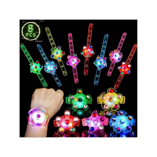SCIONE 8 Pack LED Light Up Fidget Spinner Bracelets Glow in The Dark Party Supplies Party Favors for Kids 48 812 Birthday Gifts Treasure Box Toys for Classroom Goodie Bags Stuffers - Image 1