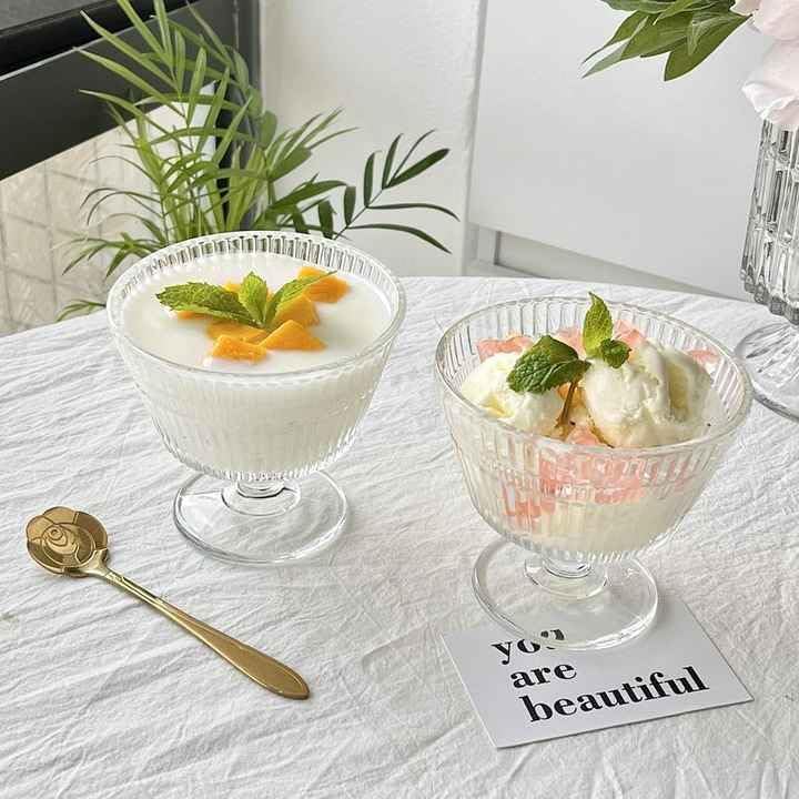Gauvriko Glass Ice Cream Bowls Glass Dessert Cups Fruit Parfait Cups for Sundae Ice Cream Fruit Cocktail Footed Dessert Cups 250ML Pack of 6 Lining - Image 3