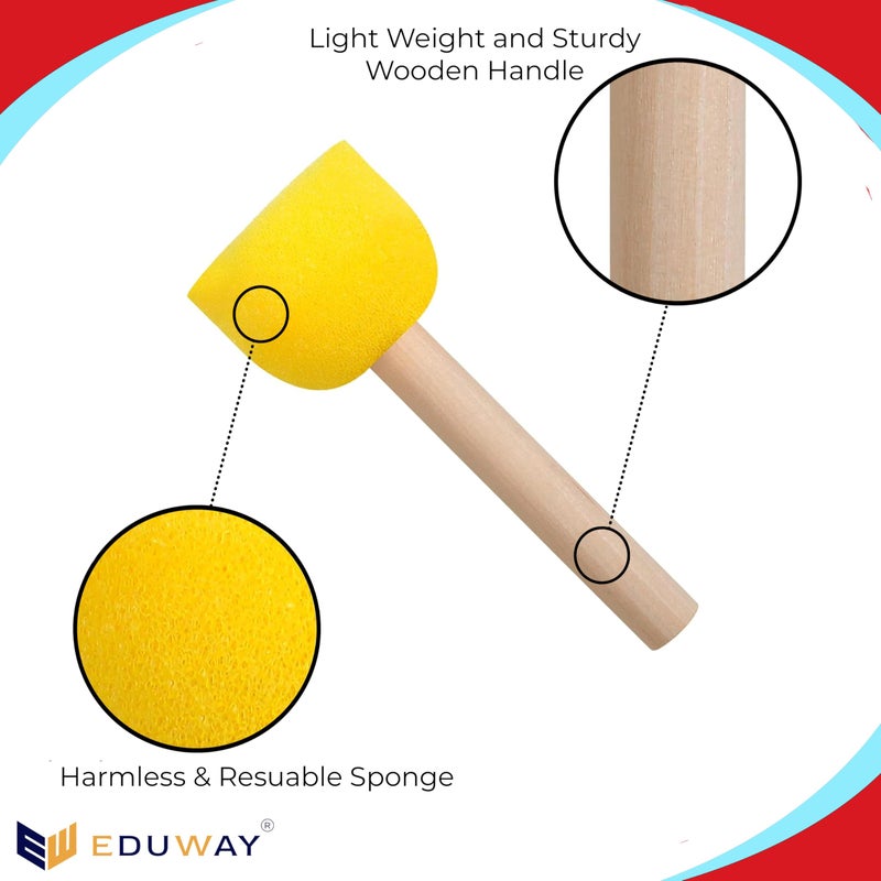 Eduway® 5 Pcs Round Stencil Foam Sponge Dabber Set with Wooden Handle Brush Set for Art & Craft, Wall Paintings | Stippler Set DIY Painting Tools- (Assorted Sizes), - Image 2