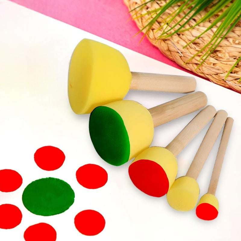 Eduway® 5 Pcs Round Stencil Foam Sponge Dabber Set with Wooden Handle Brush Set for Art & Craft, Wall Paintings | Stippler Set DIY Painting Tools- (Assorted Sizes), - Image 1
