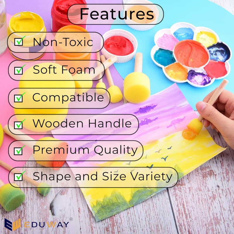 Eduway® 5 Pcs Round Stencil Foam Sponge Dabber Set with Wooden Handle Brush Set for Art & Craft, Wall Paintings | Stippler Set DIY Painting Tools- (Assorted Sizes), - Image 3
