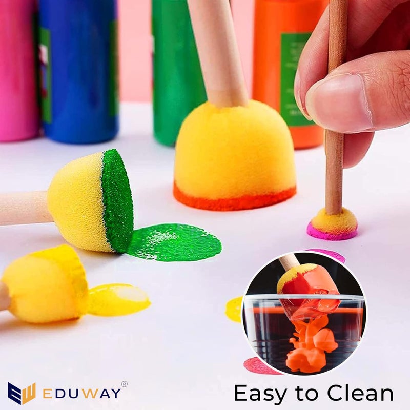 Eduway® 5 Pcs Round Stencil Foam Sponge Dabber Set with Wooden Handle Brush Set for Art & Craft, Wall Paintings | Stippler Set DIY Painting Tools- (Assorted Sizes), - Image 4
