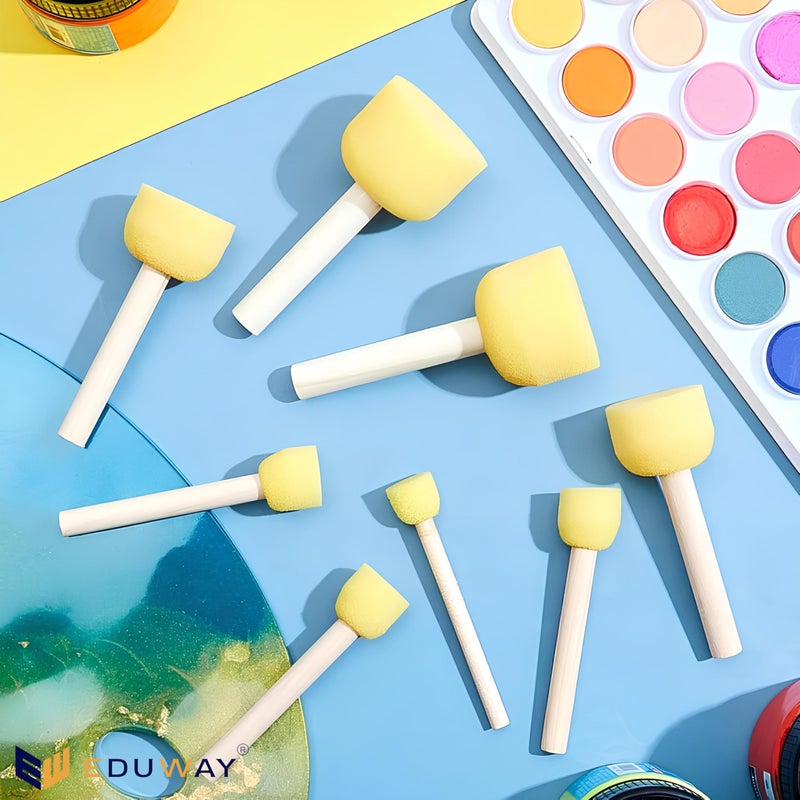 Eduway® 5 Pcs Round Stencil Foam Sponge Dabber Set with Wooden Handle Brush Set for Art & Craft, Wall Paintings | Stippler Set DIY Painting Tools- (Assorted Sizes), - Image 5