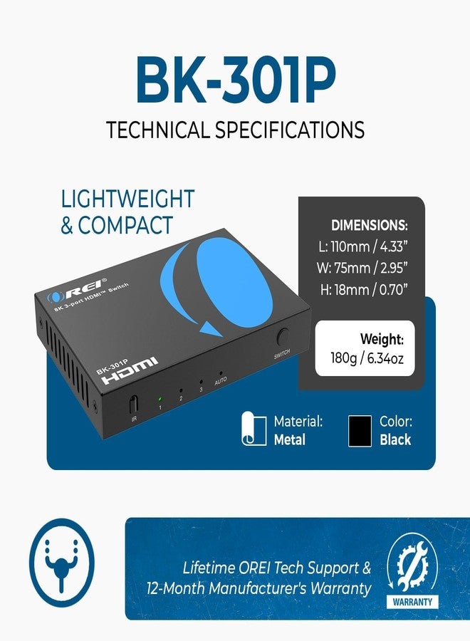 OREI - HDMI Switch with Remote Control - 4K@120Hz 4:4:4 or 8K@60 4:2:0 HDMI Switcher - HDR10+, Dolby Vision, VRR, ALLM - HDMI Switch Perfect for Gaming with PS5/Xbox - Image 5