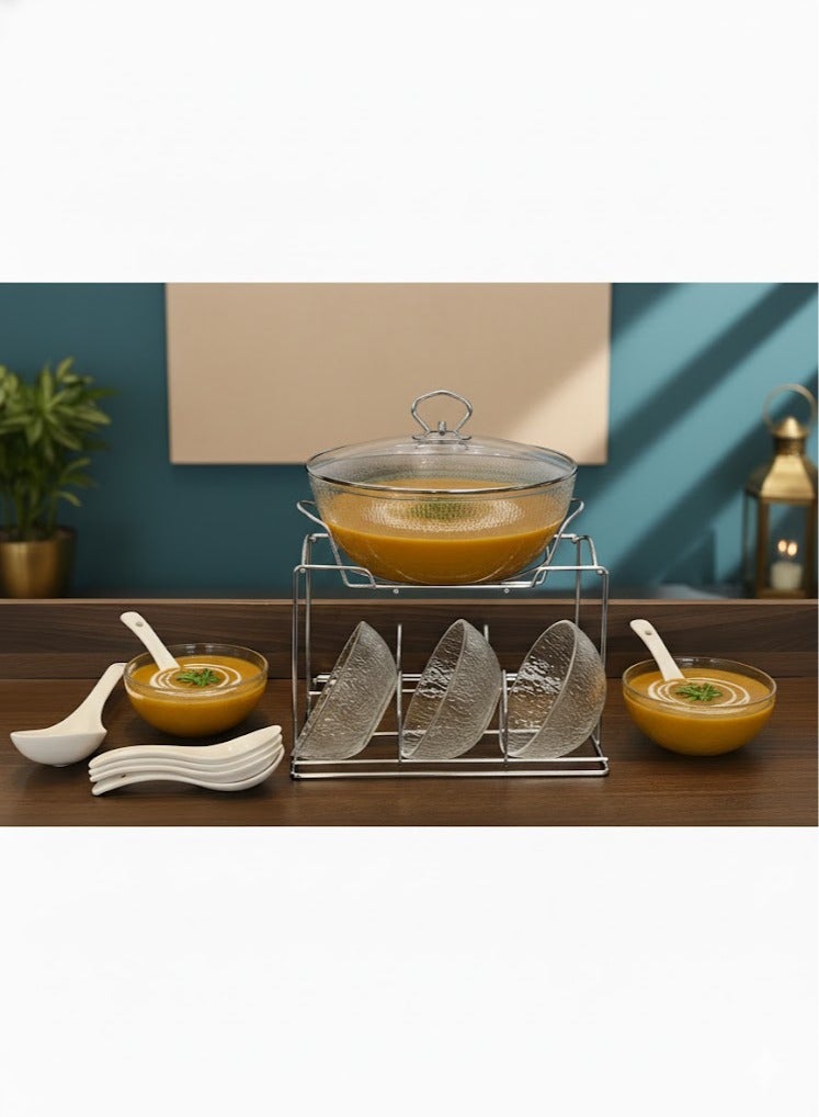 طقم شوربة ثلجي شفاف 16 قطع مع ستاند وملاعق