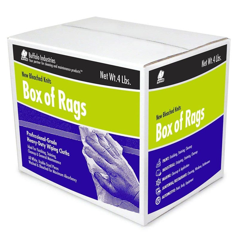 Buffalo Industries (12020) New White Bleached Knit Rags, 4 lb. box - All-Purpose Wiping, Cleaning, Polishing, Medium-Weight T-shirt Material, Washed and Bleached for Super Absorbency and Low-Linting - Image 3
